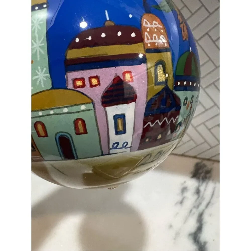 2014 Pier One Li Bien Ornament Bethlehem Reverse Hand Painted Glass Christmas
